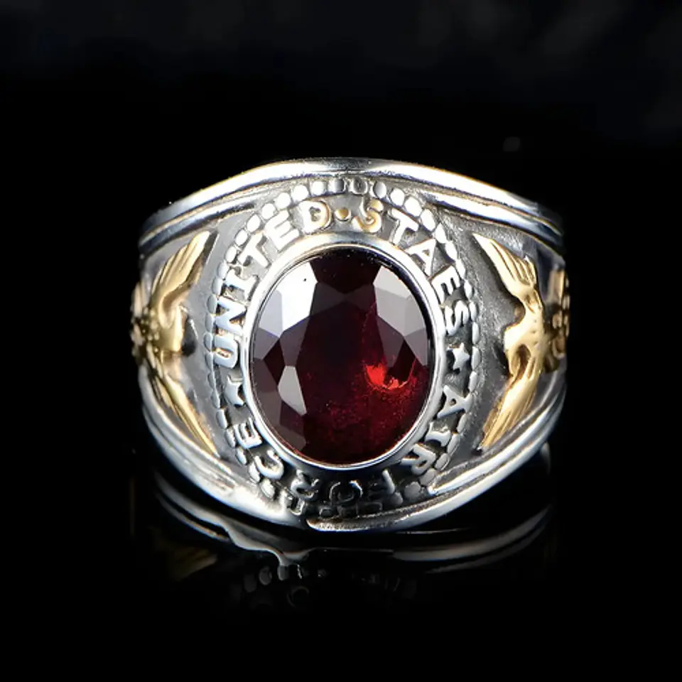 Anillo Fuerza Aérea Militar Piedra Acero Inoxidable Hombre 5
