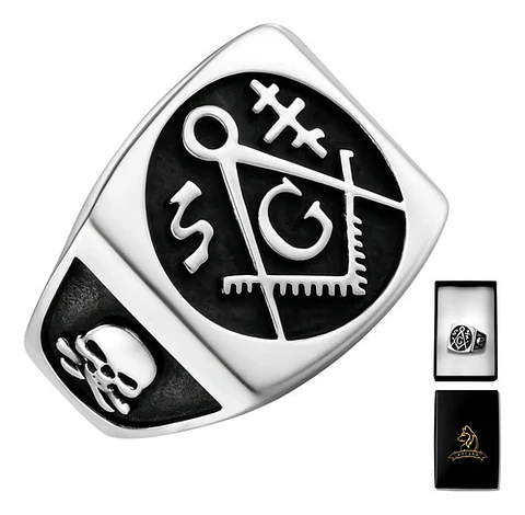 Anillo Mason Logia Color Plata Acero Inoxidable Para Hombre