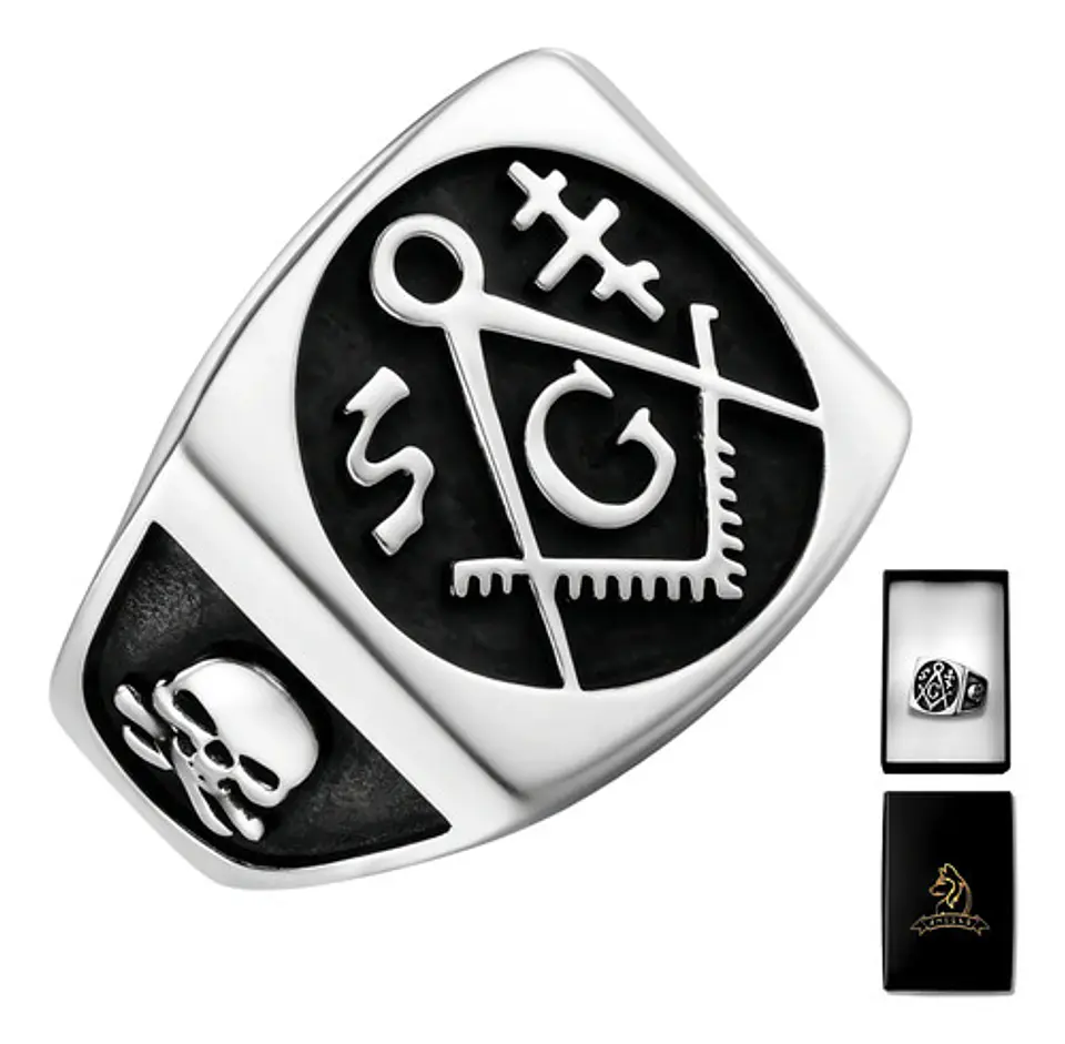 Anillo Mason Logia Color Plata Acero Inoxidable Para Hombre 1