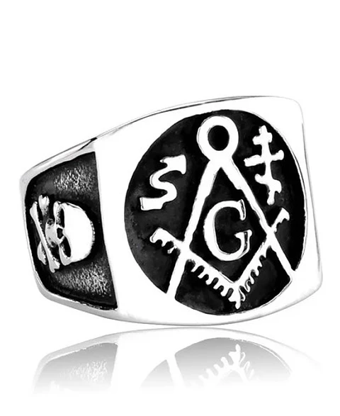 Anillo Mason Logia Color Plata Acero Inoxidable Para Hombre