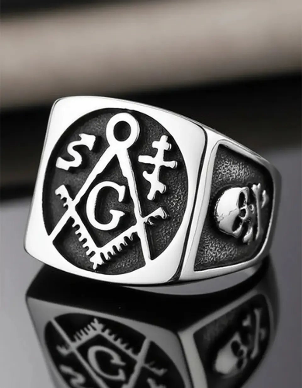 Anillo Mason Logia Color Plata Acero Inoxidable Para Hombre 4