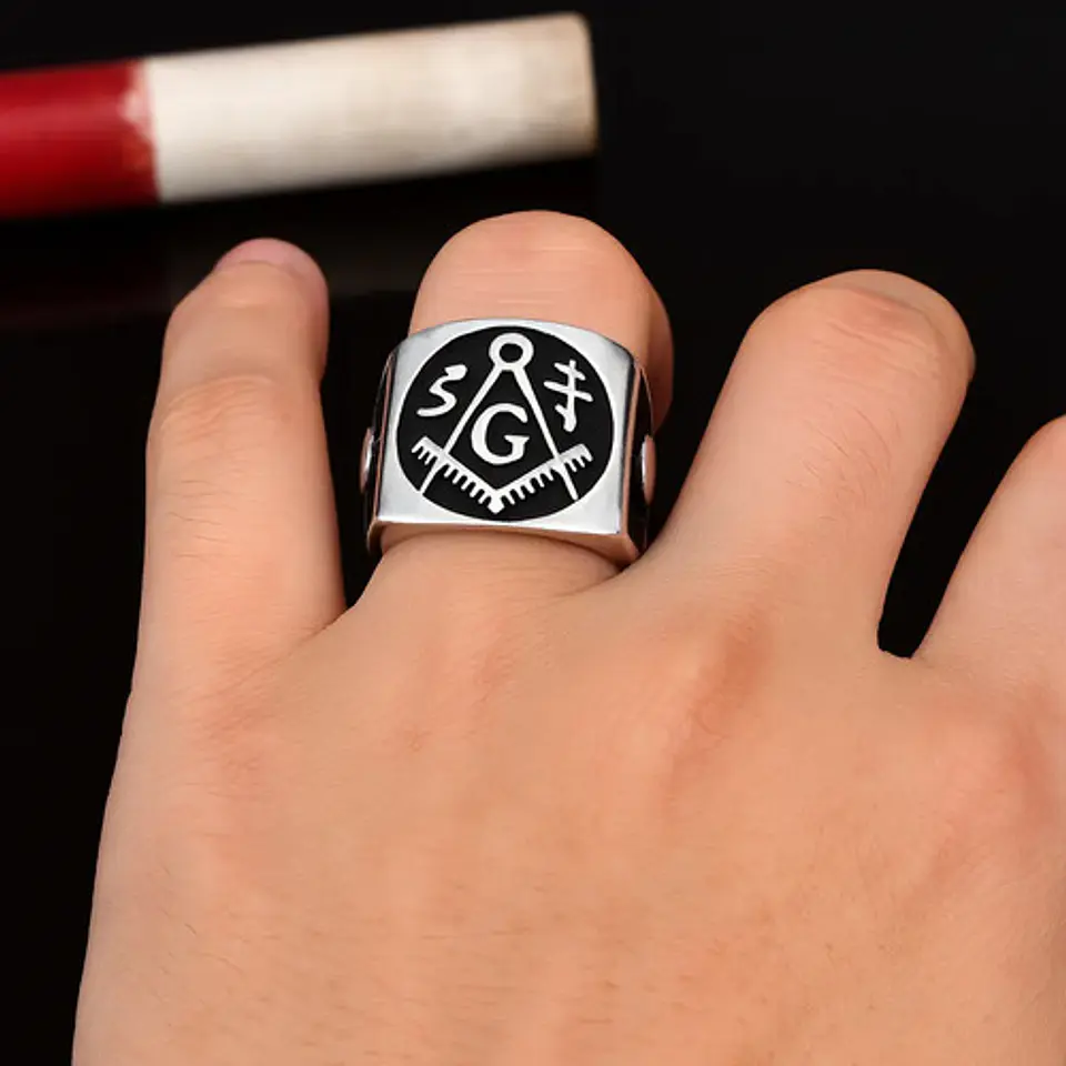 Anillo Mason Logia Color Plata Acero Inoxidable Para Hombre 6