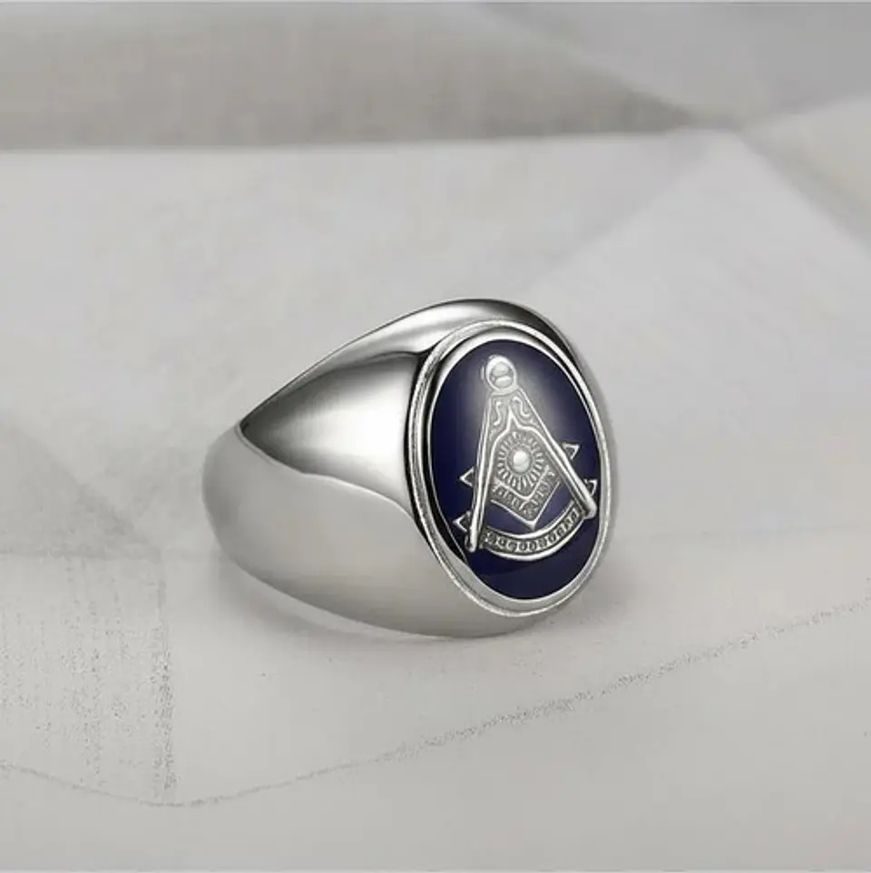 Anillo Mason Logia Color Plata Acero Inoxidable Para Hombre 13