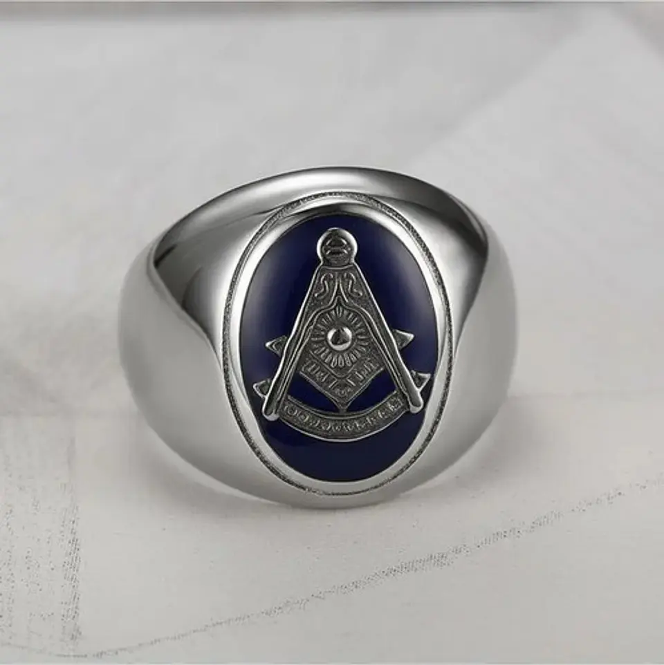 Anillo Mason Logia Color Plata Acero Inoxidable Para Hombre 14