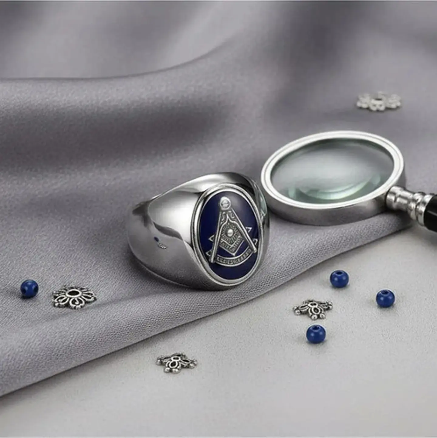 Anillo Mason Logia Color Plata Acero Inoxidable Para Hombre 15