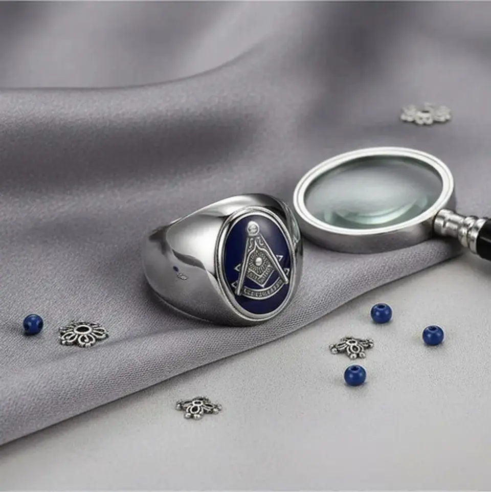 Anillo Mason Logia Color Plata Acero Inoxidable Para Hombre 15