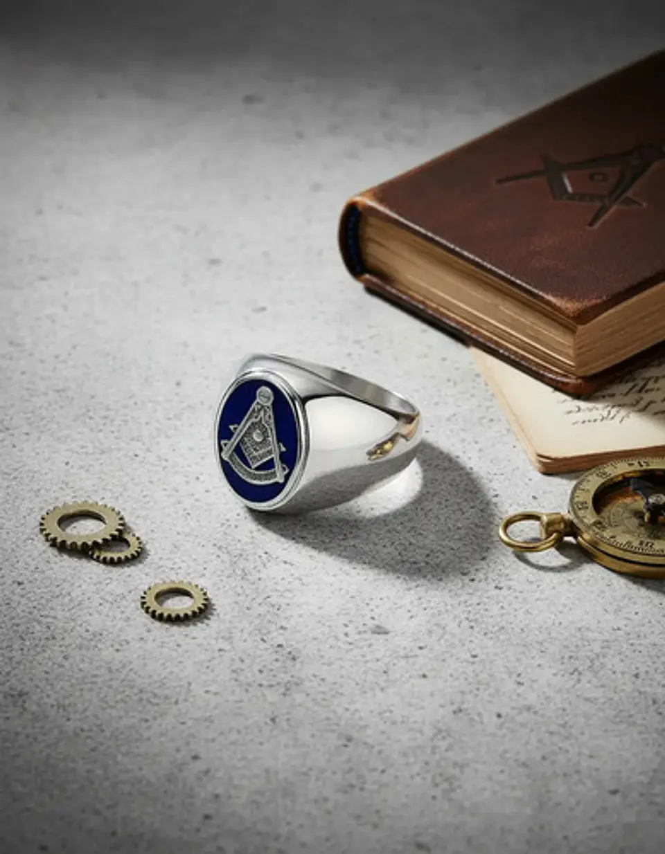 Anillo Mason Logia Color Plata Acero Inoxidable Para Hombre 16