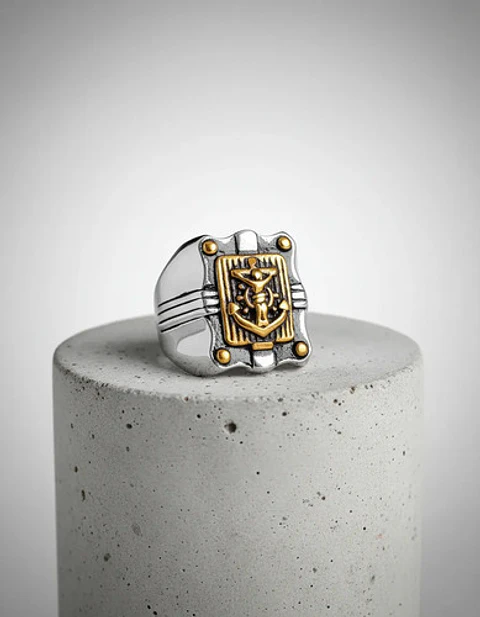 Anillo Para Hombre De Acero Marina Militar Jesús Ancla Usn