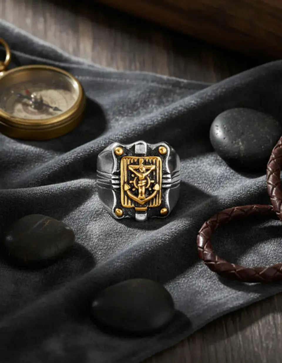 Anillo Para Hombre De Acero Marina Militar Jesús Ancla Usn 7