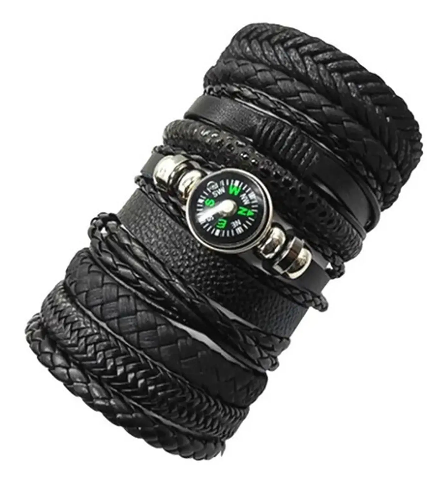 Set 10 Manillas Pulsera Brazalete Cuero Brújula Cuero Hombre 3
