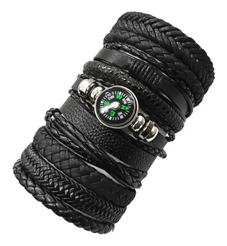 Set 10 Manillas Pulsera Brazalete Cuero Brújula Cuero Hombre 3