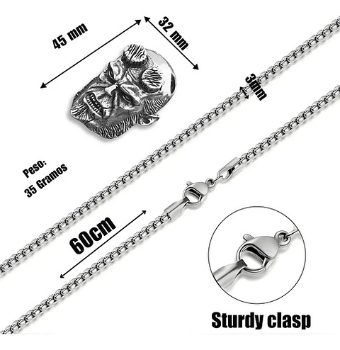 Collar Dije Hellboy Color Plata Acero Inoxidable Para Hombre Plateado