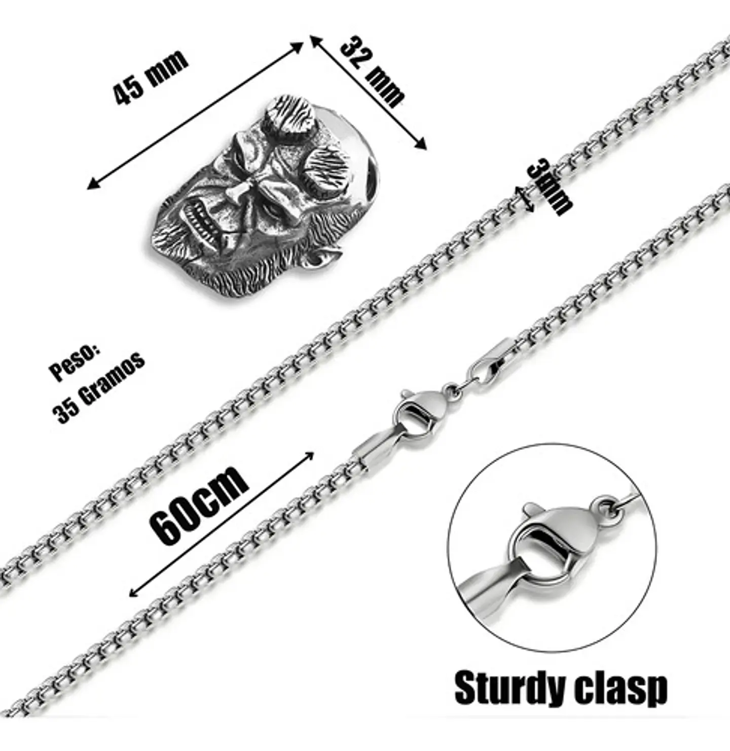 Collar Dije Hellboy Color Plata Acero Inoxidable Para Hombre Plateado 2