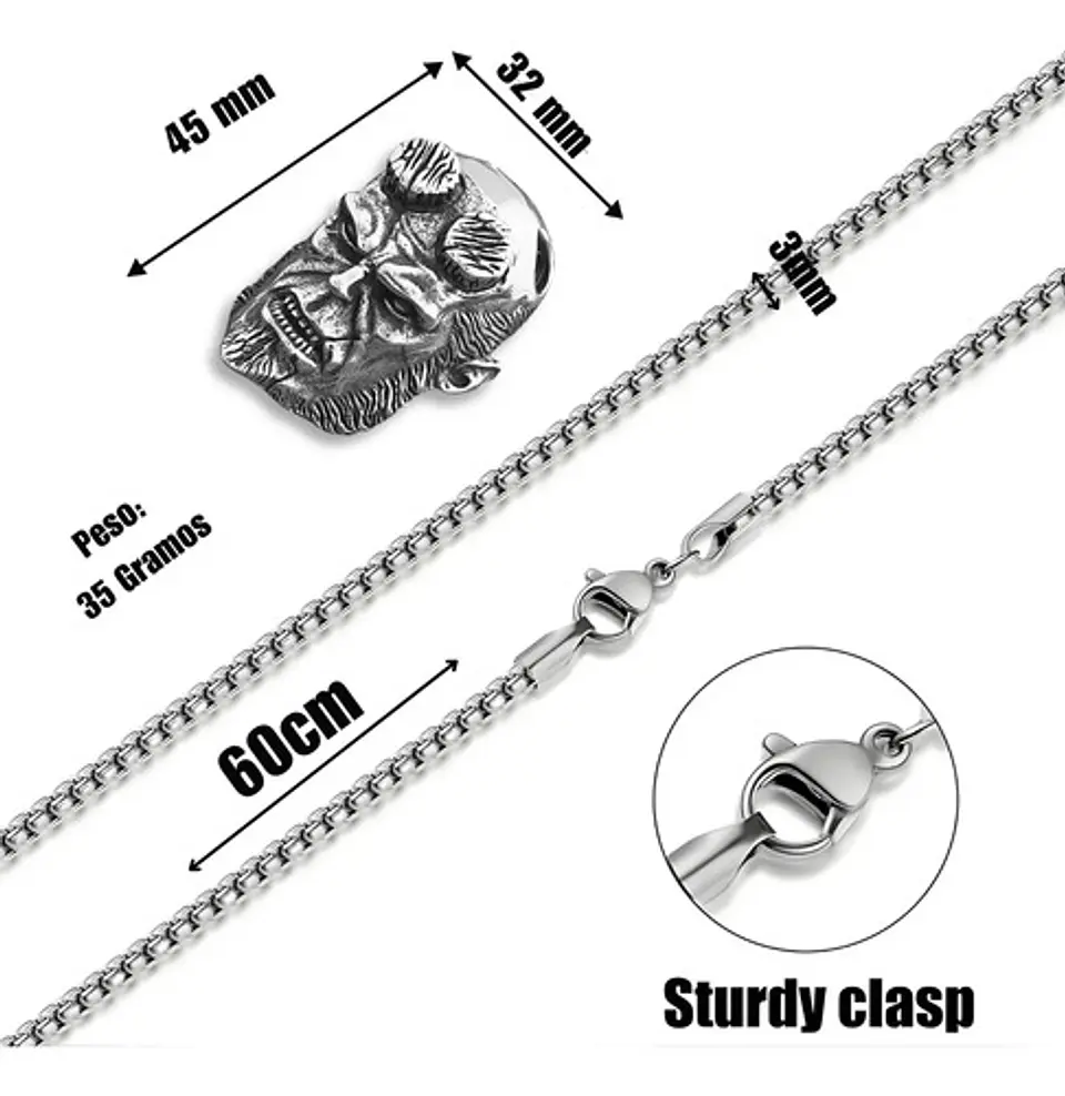 Collar Dije Hellboy Color Plata Acero Inoxidable Para Hombre Plateado 2