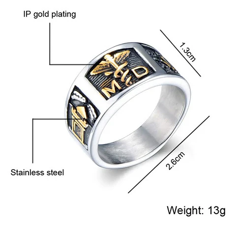 Anillo Profesión Médico Color Plata Acero Inoxidable Hombre