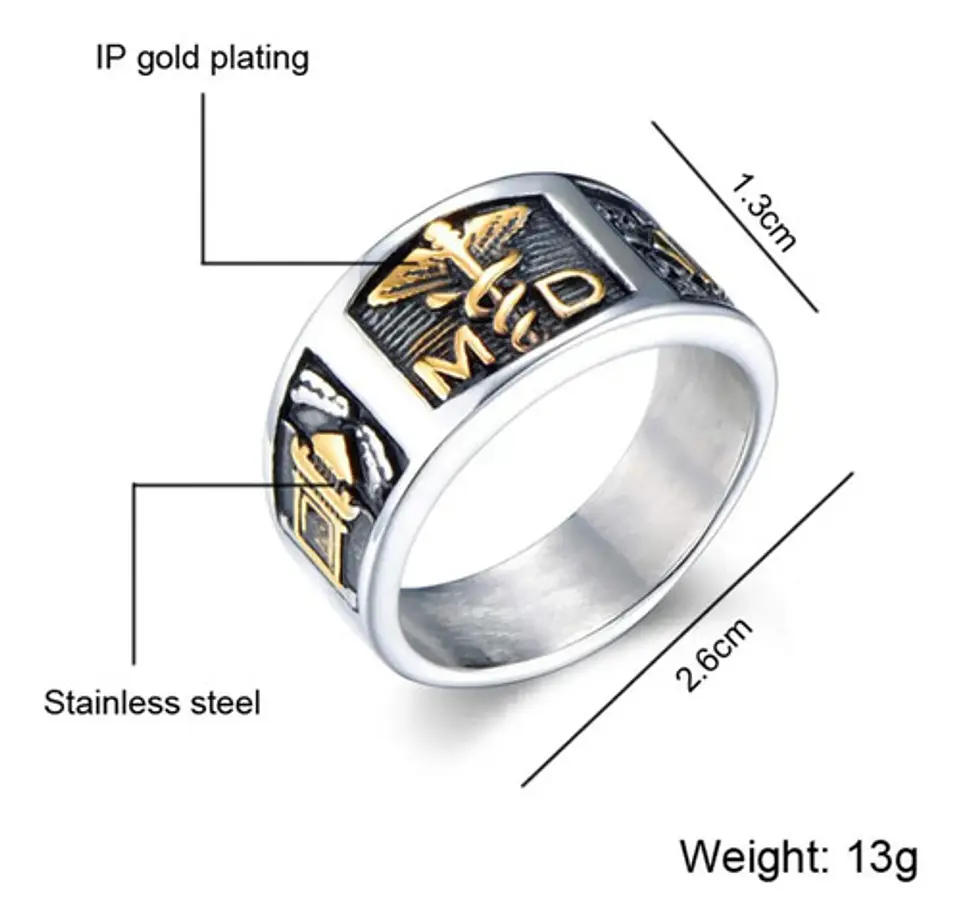 Anillo Profesión Médico Color Plata Acero Inoxidable Hombre 2