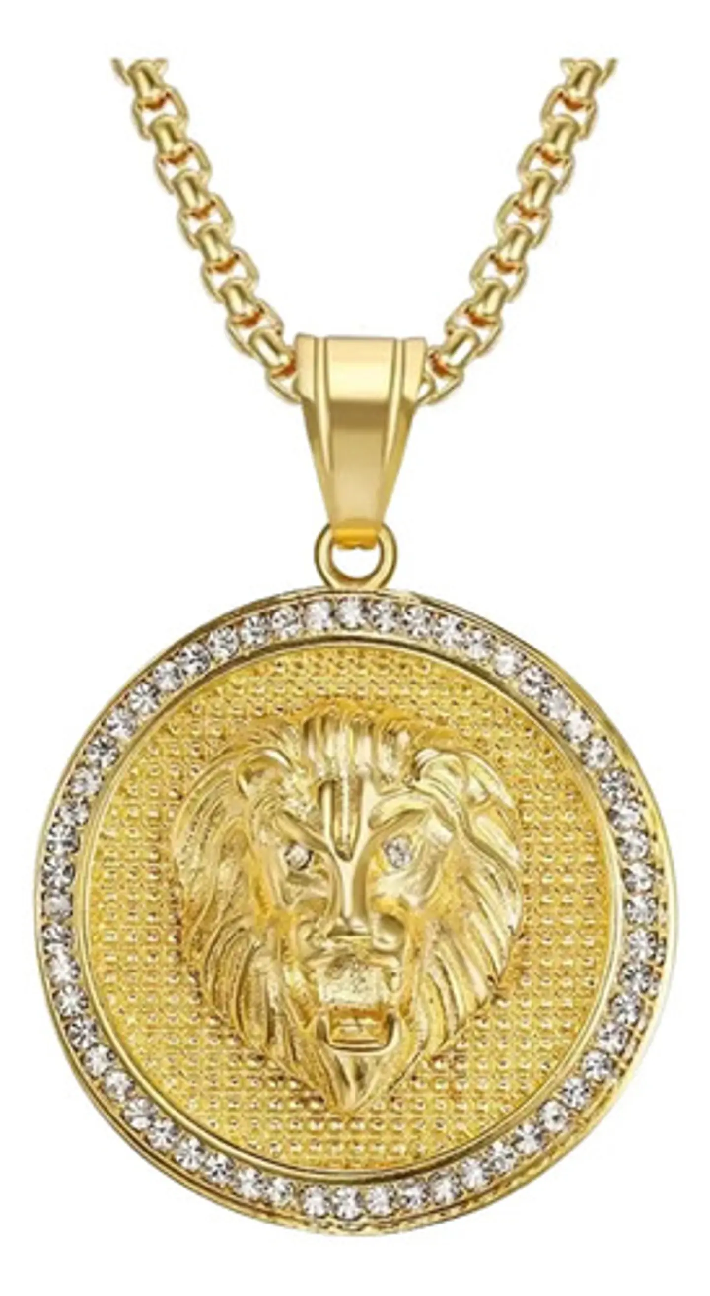 Collar Dije Cabeza Leon Color Oro Acero Inoxidable Hombre 1