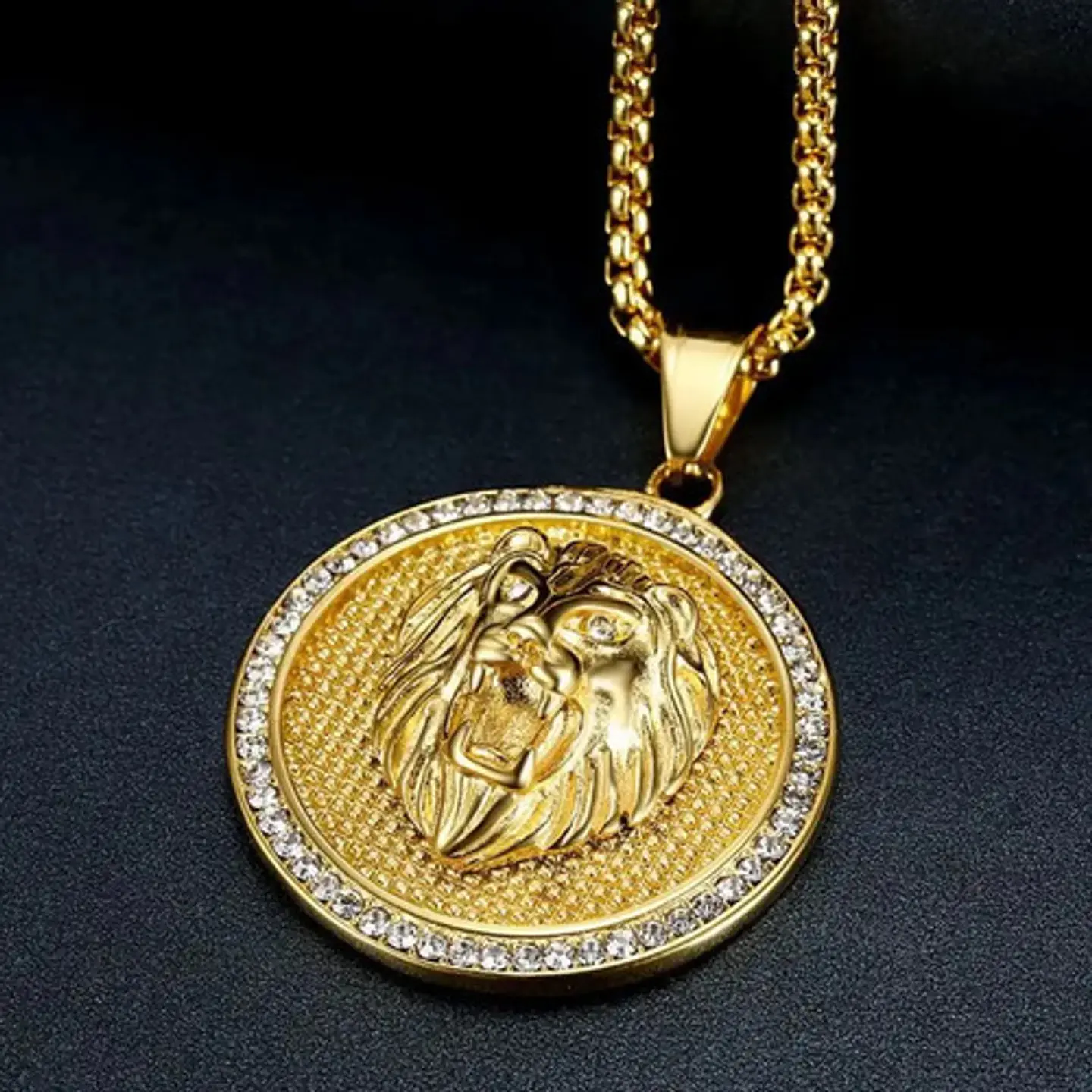 Collar Dije Cabeza Leon Color Oro Acero Inoxidable Hombre 3