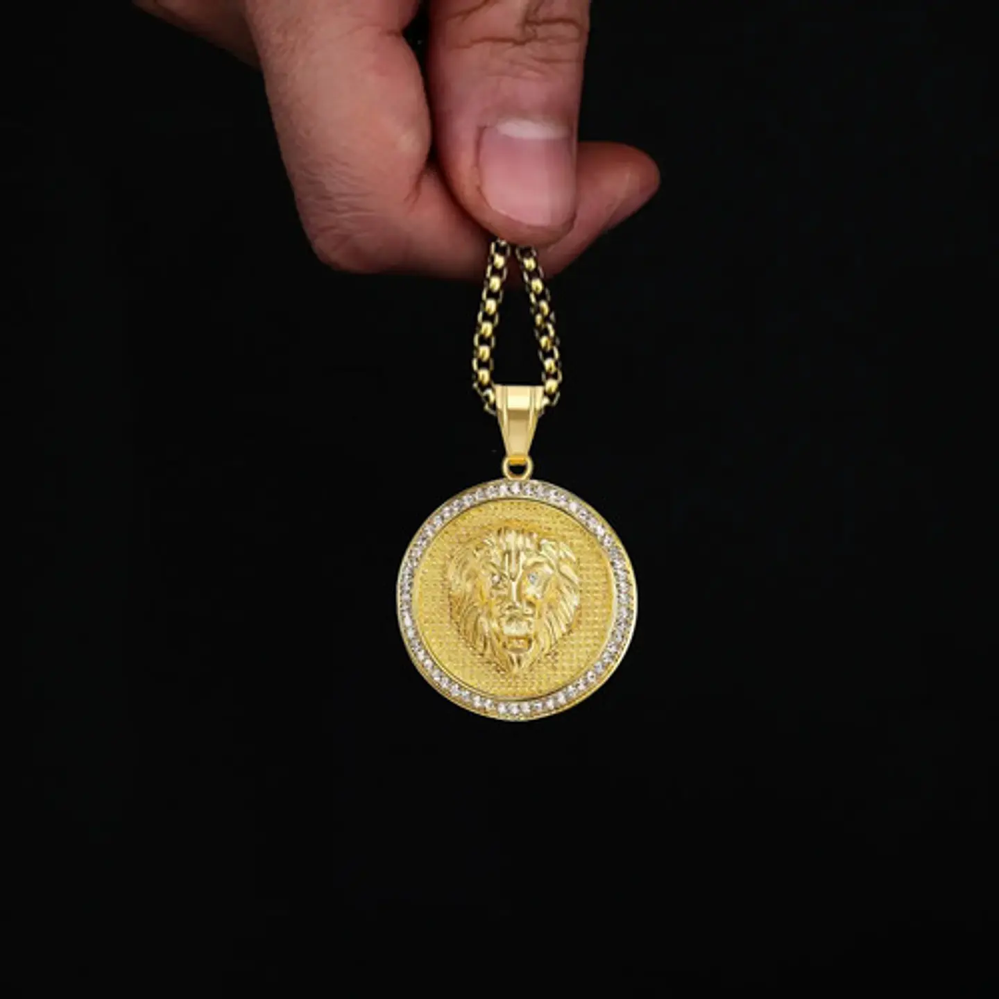 Collar Dije Cabeza Leon Color Oro Acero Inoxidable Hombre 5
