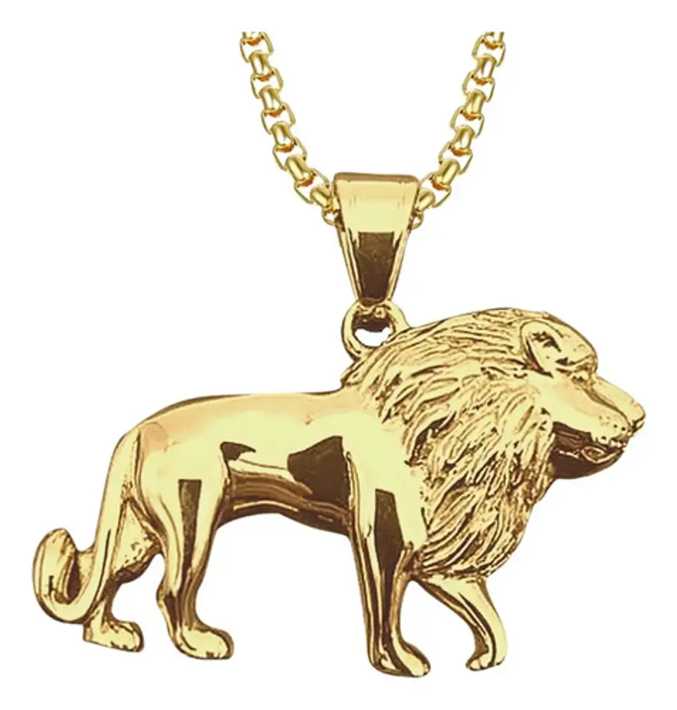 Collar León Hip Hop Color Oro Acero Inoxidable Para Hombre 1