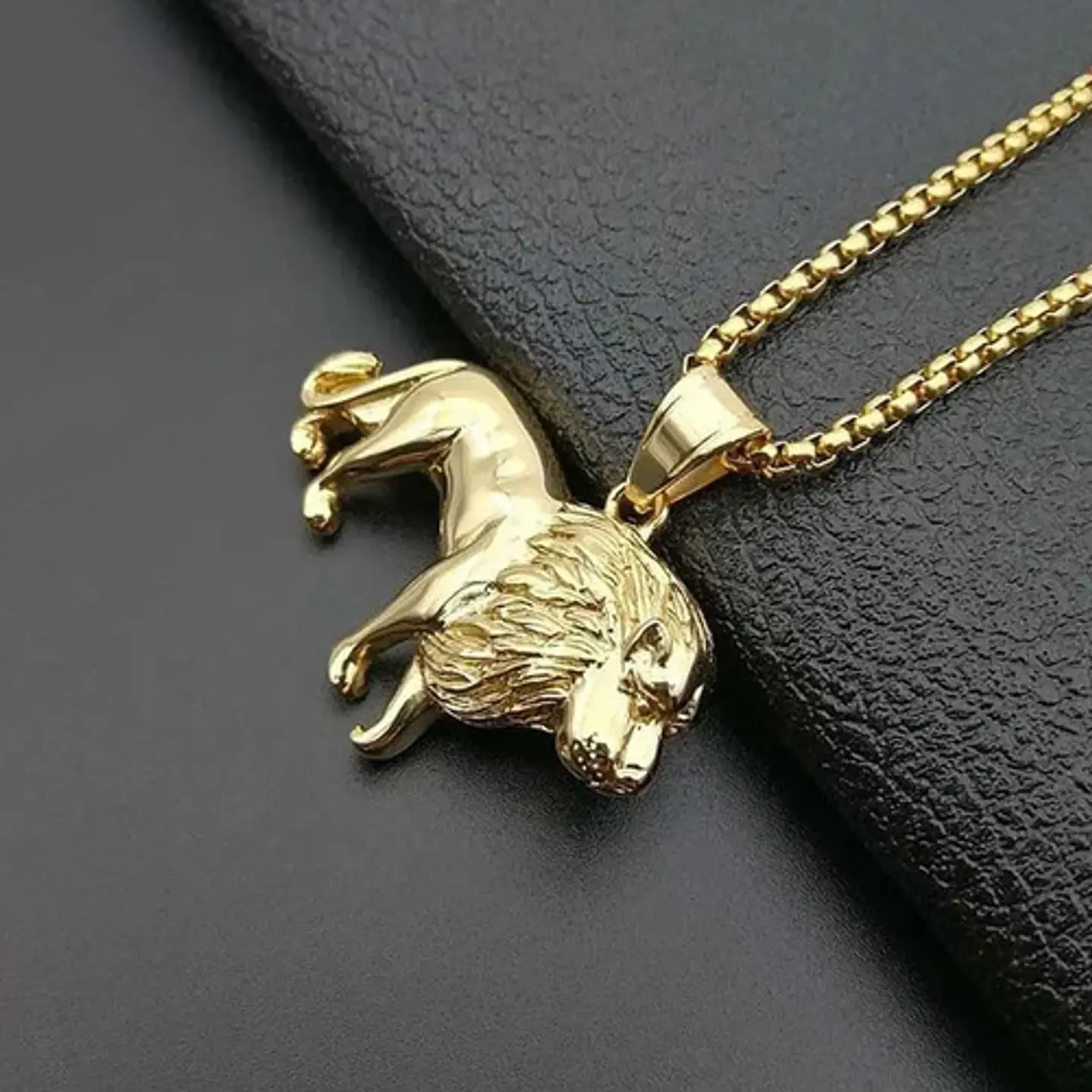 Collar León Hip Hop Color Oro Acero Inoxidable Para Hombre 4