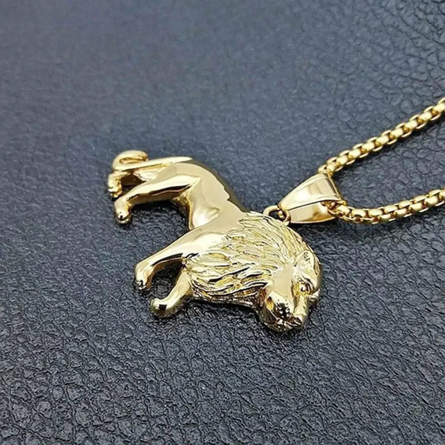 Collar León Hip Hop Color Oro Acero Inoxidable Para Hombre 5