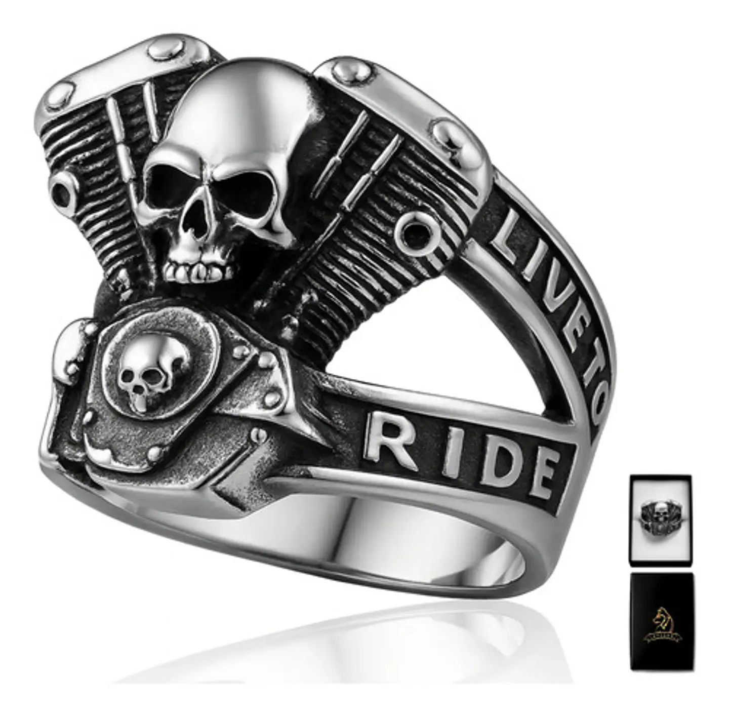 Anillo Motorista Cráneo Color Plata Acero Inoxidable Hombre 1