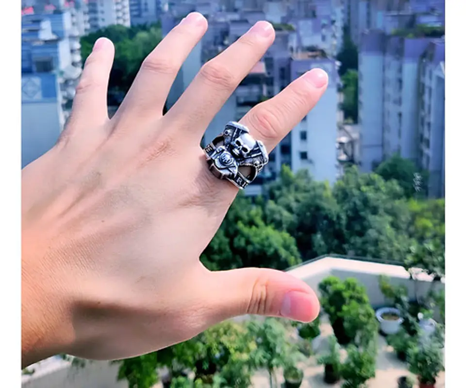 Anillo Motorista Cráneo Color Plata Acero Inoxidable Hombre 2