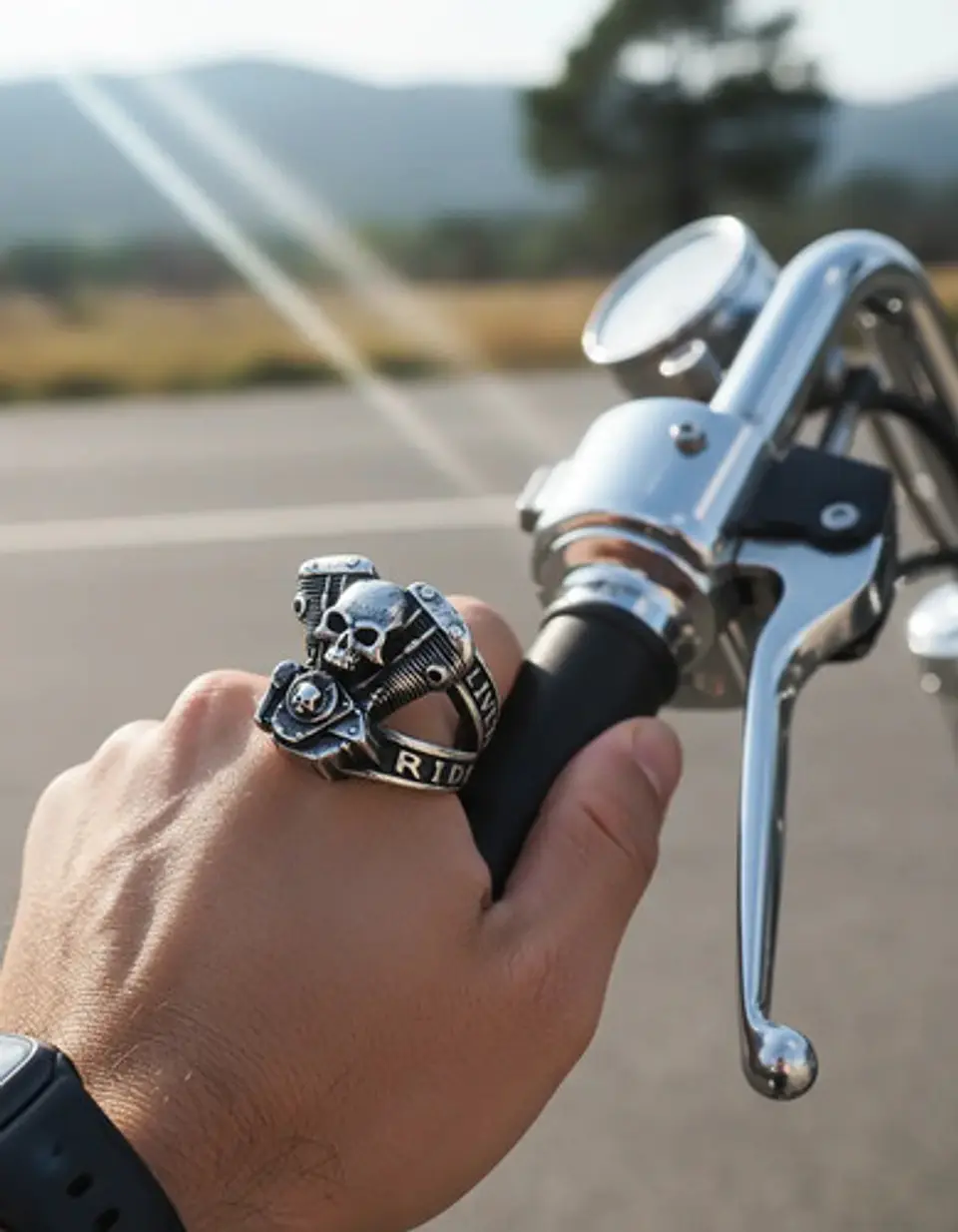Anillo Motorista Cráneo Color Plata Acero Inoxidable Hombre 3