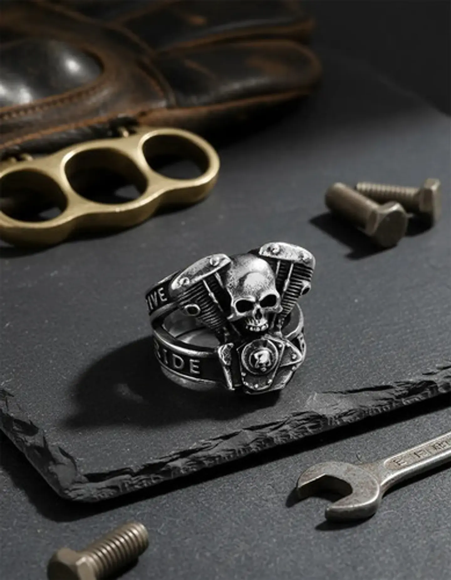 Anillo Motorista Cráneo Color Plata Acero Inoxidable Hombre 5