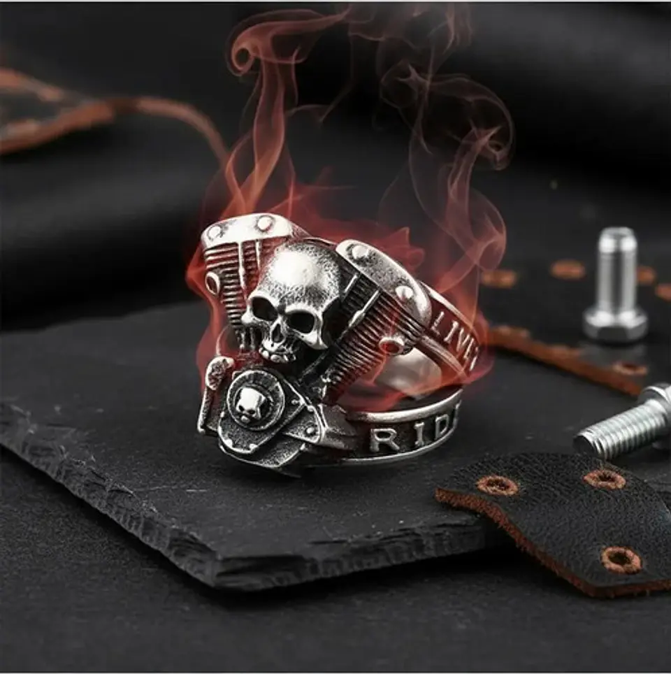 Anillo Motorista Cráneo Color Plata Acero Inoxidable Hombre 6