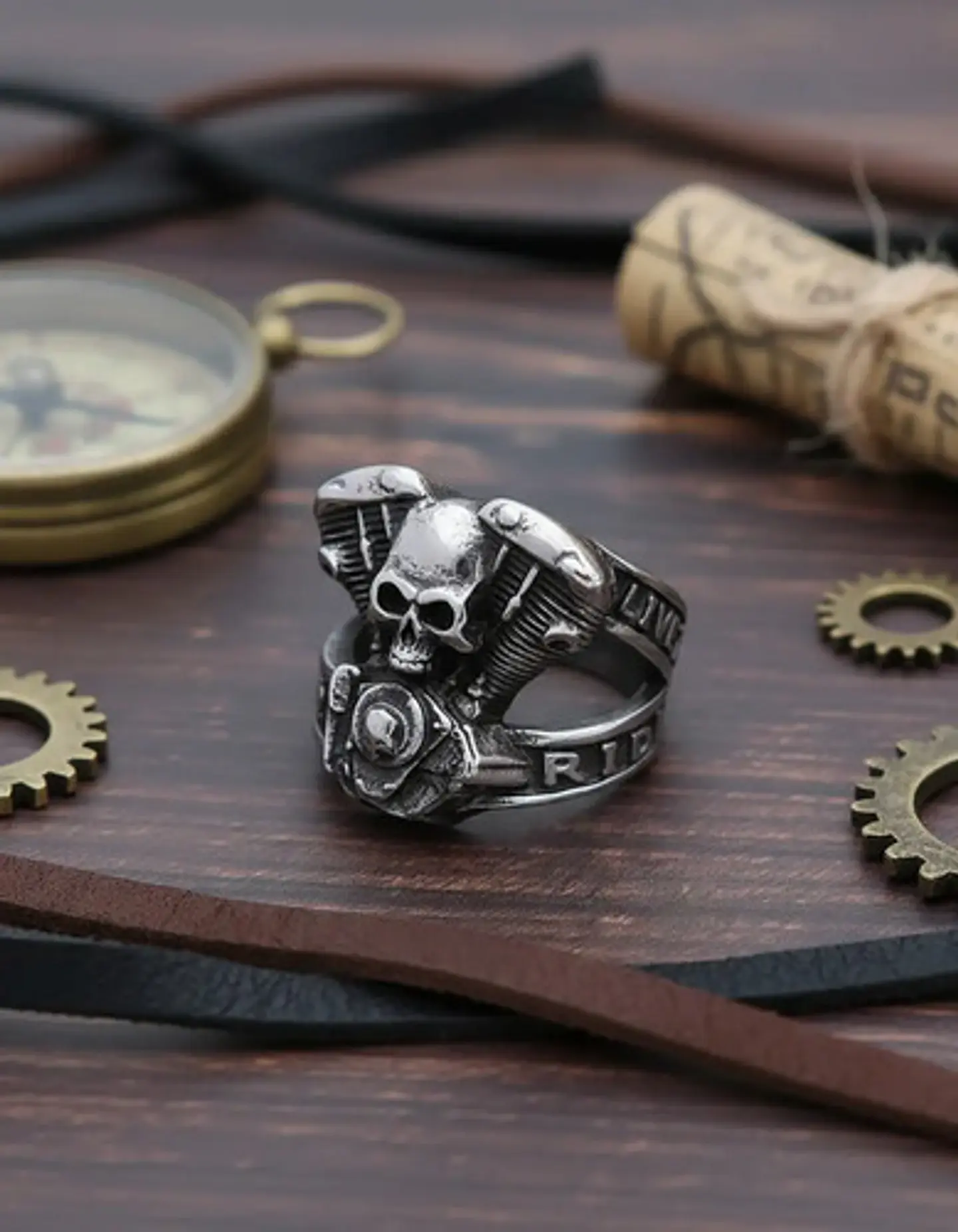 Anillo Motorista Cráneo Color Plata Acero Inoxidable Hombre 8