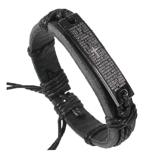 Pulsera Manilla Brazalete Cuero Placa Oración Hombre Y Mujer