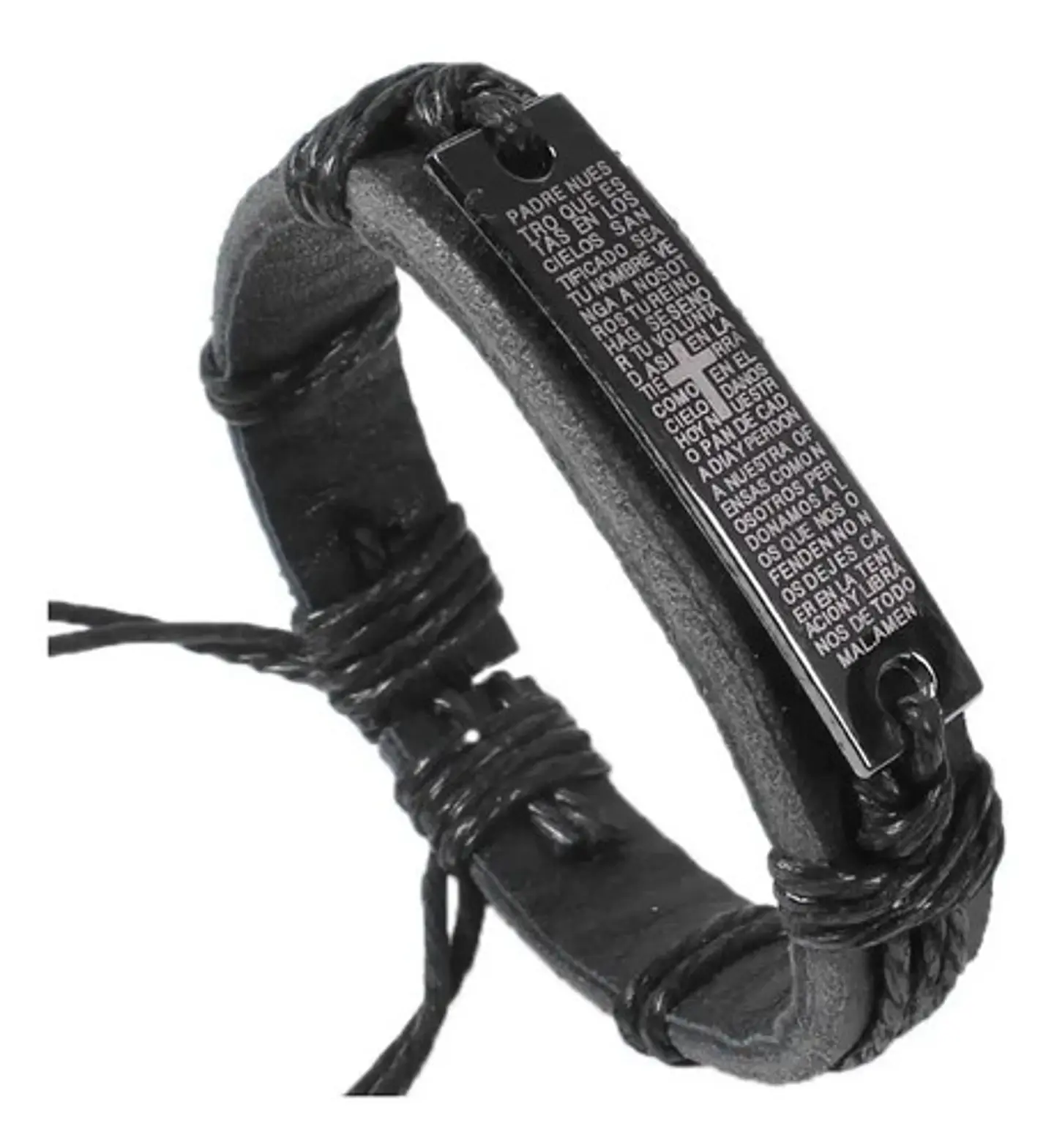 Pulsera Manilla Brazalete Cuero Placa Oración Hombre Y Mujer 1