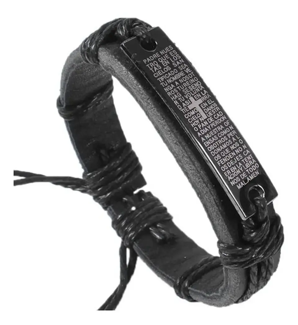 Pulsera Manilla Brazalete Cuero Placa Oración Hombre Y Mujer 1