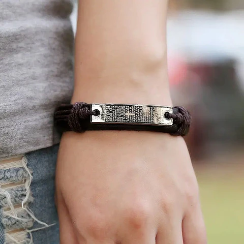 Pulsera Manilla Brazalete Cuero Placa Oración Hombre Y Mujer