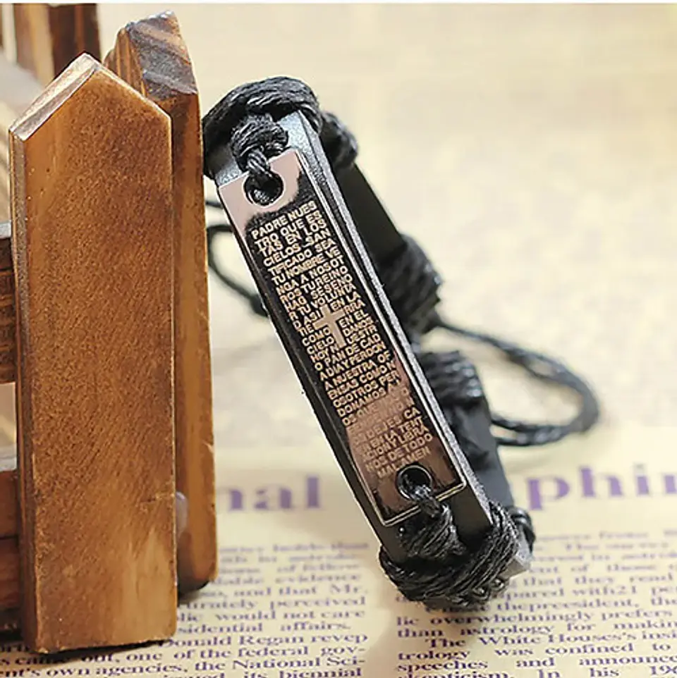 Pulsera Manilla Brazalete Cuero Placa Oración Hombre Y Mujer 5