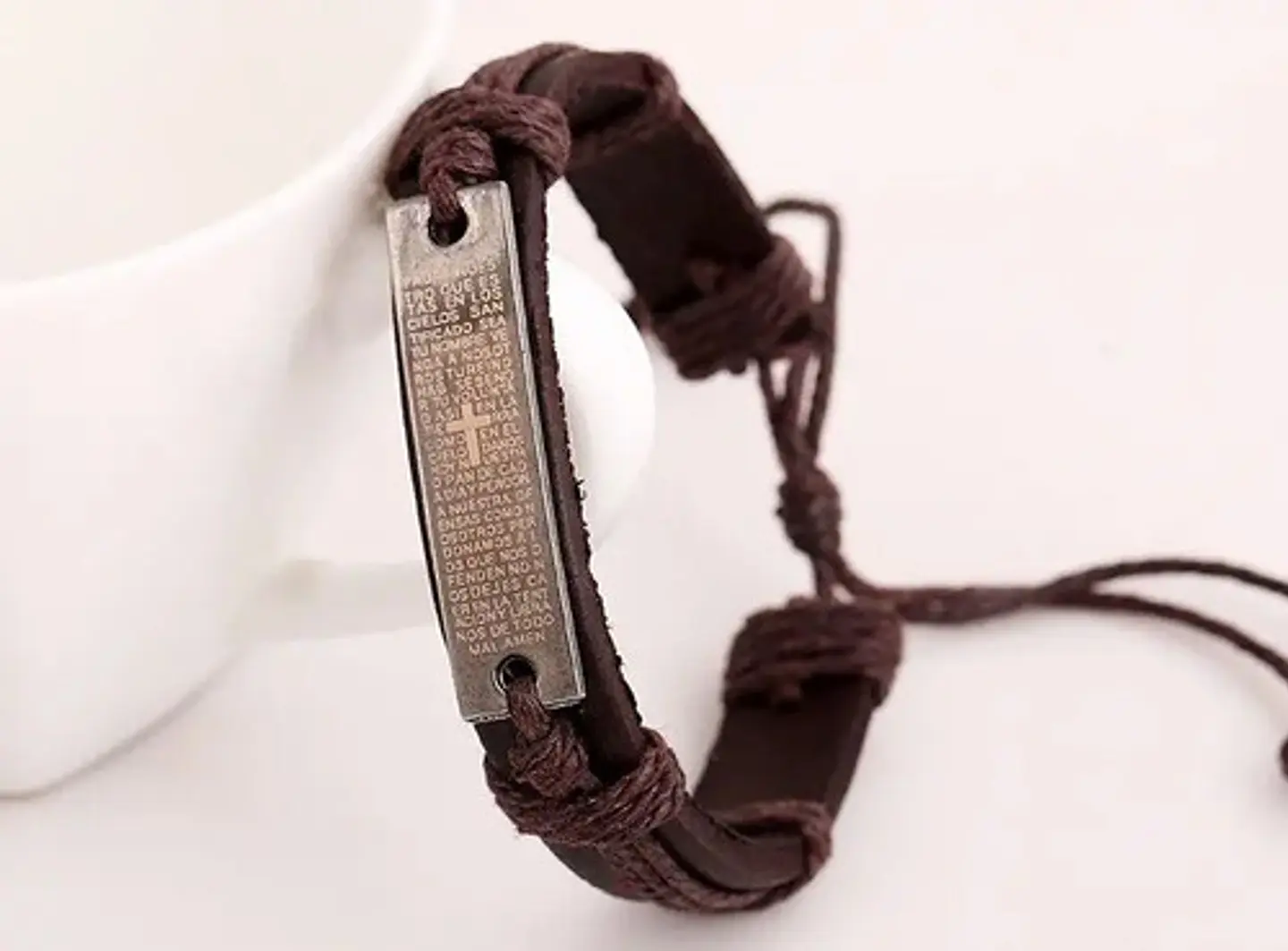 Pulsera Manilla Brazalete Cuero Placa Oración Hombre Y Mujer 7