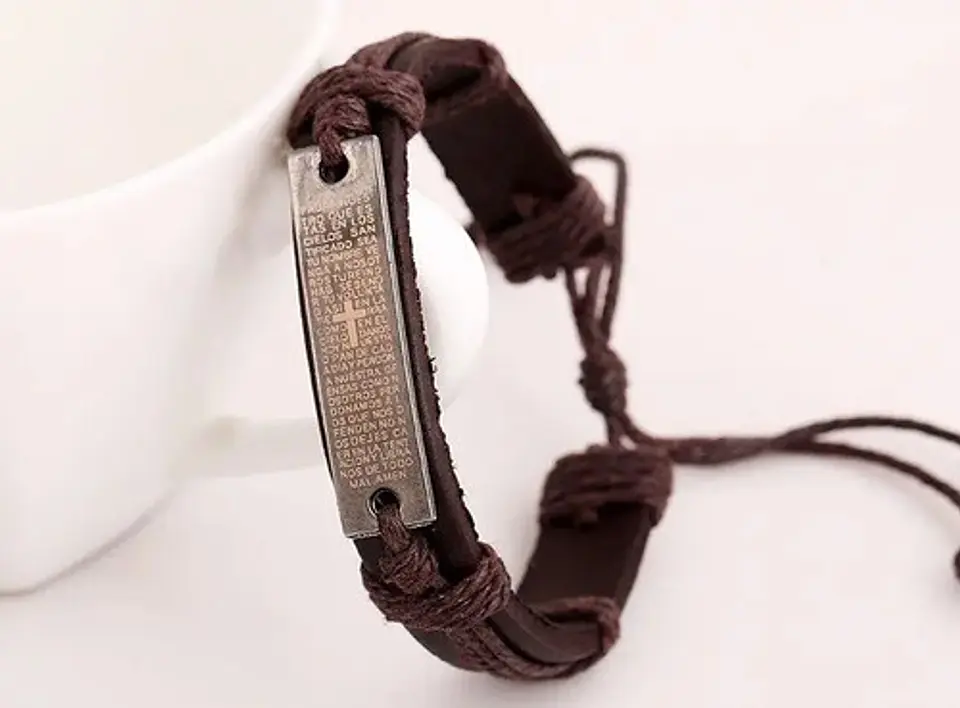 Pulsera Manilla Brazalete Cuero Placa Oración Hombre Y Mujer 7
