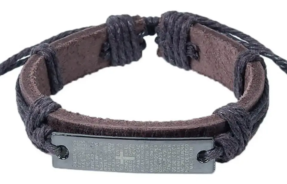 Pulsera Manilla Brazalete Cuero Placa Oración Hombre Y Mujer 8
