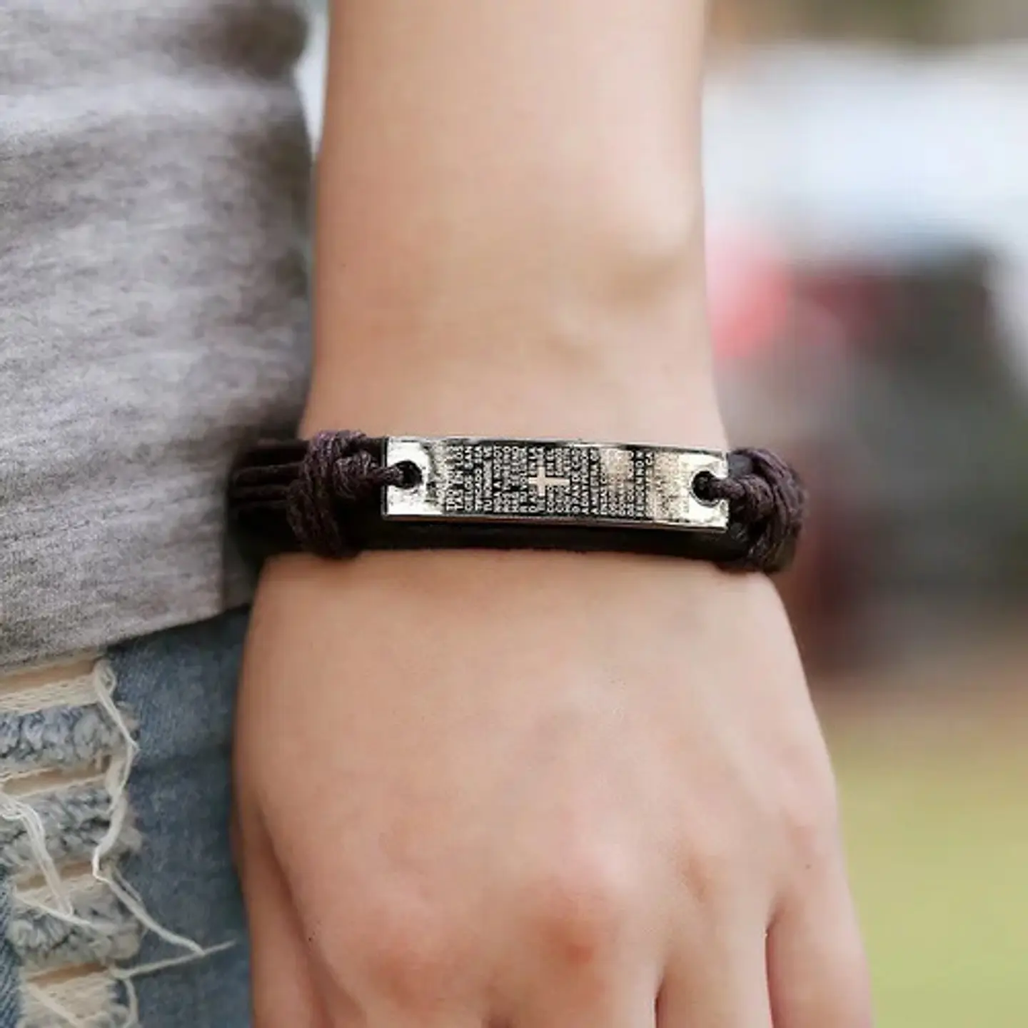 Pulsera Manilla Brazalete Cuero Placa Oración Hombre Y Mujer 9