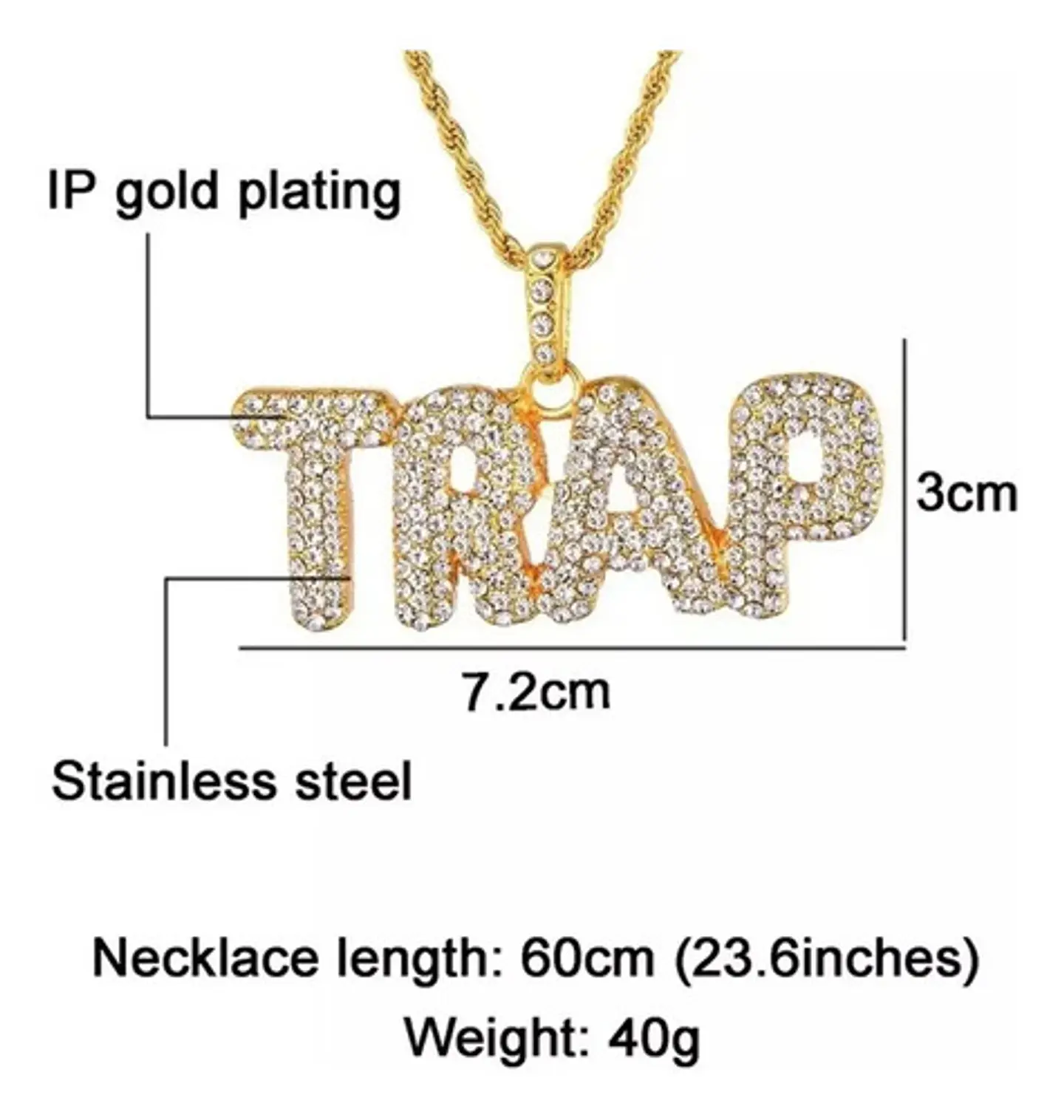 Collar Dije Trap Hip Hop Color Oro Acero Inoxidable Hombre 4