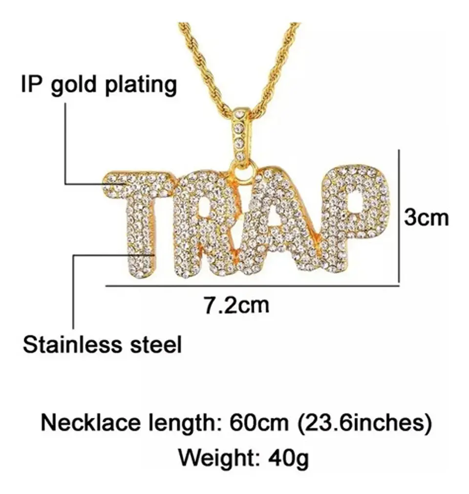 Collar Dije Trap Hip Hop Color Oro Acero Inoxidable Hombre 4