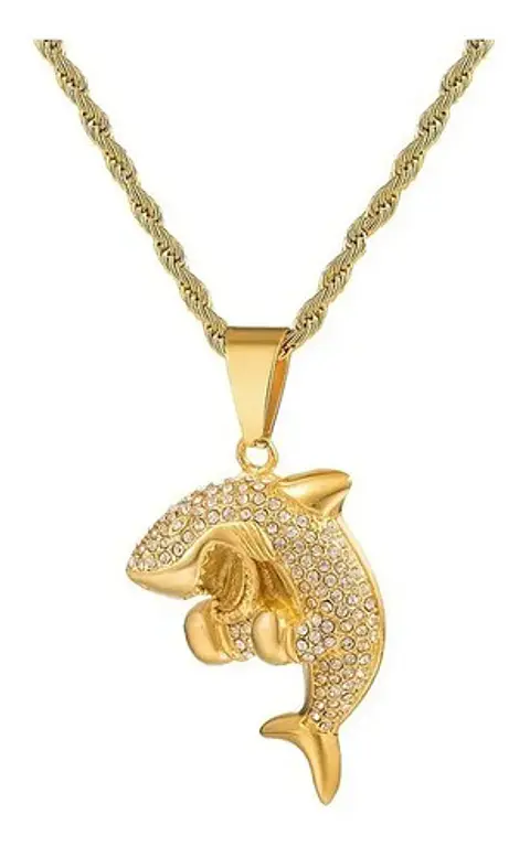 Collar Tiburón Boxeador Color Oro Acero Inoxidable Hombre Dorado