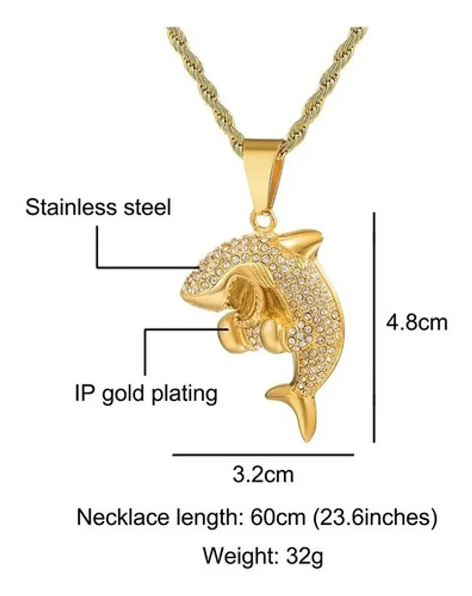 Collar Tiburón Boxeador Color Oro Acero Inoxidable Hombre Dorado 2