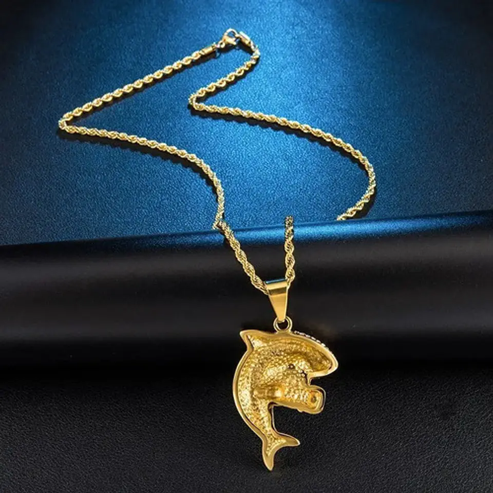 Collar Tiburón Boxeador Color Oro Acero Inoxidable Hombre Dorado 4