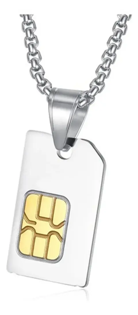 Collar Dije Sim Card Color Plata Acero Inoxidable Hombre