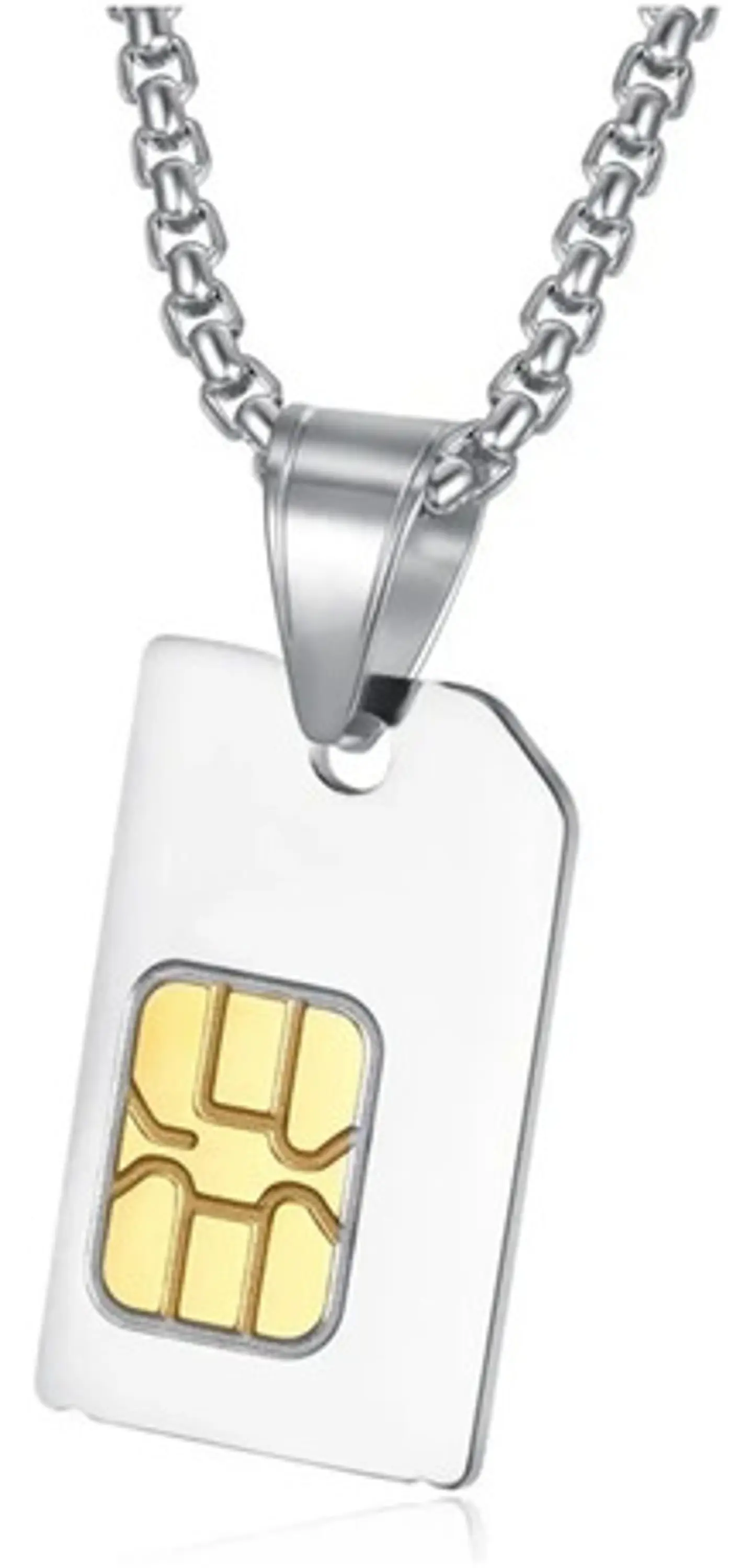 Collar Dije Sim Card Color Plata Acero Inoxidable Hombre 1