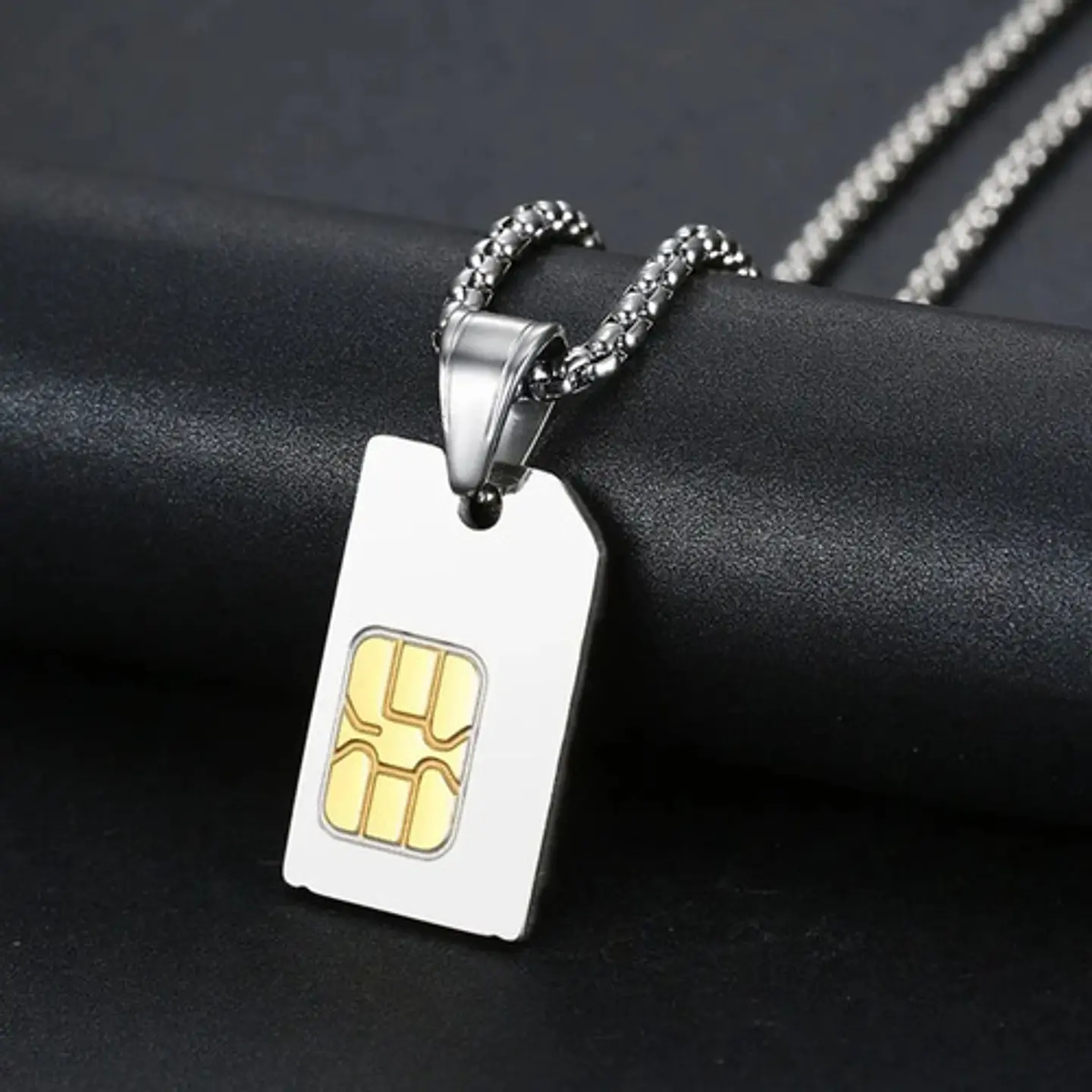 Collar Dije Sim Card Color Plata Acero Inoxidable Hombre 3
