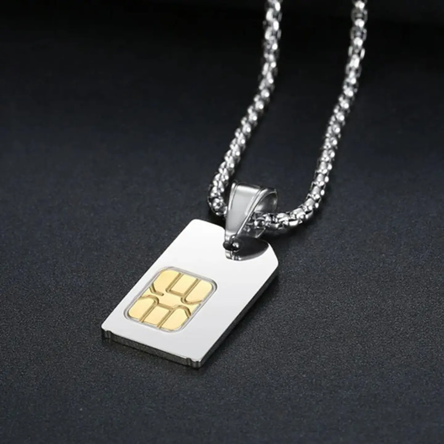Collar Dije Sim Card Color Plata Acero Inoxidable Hombre 6